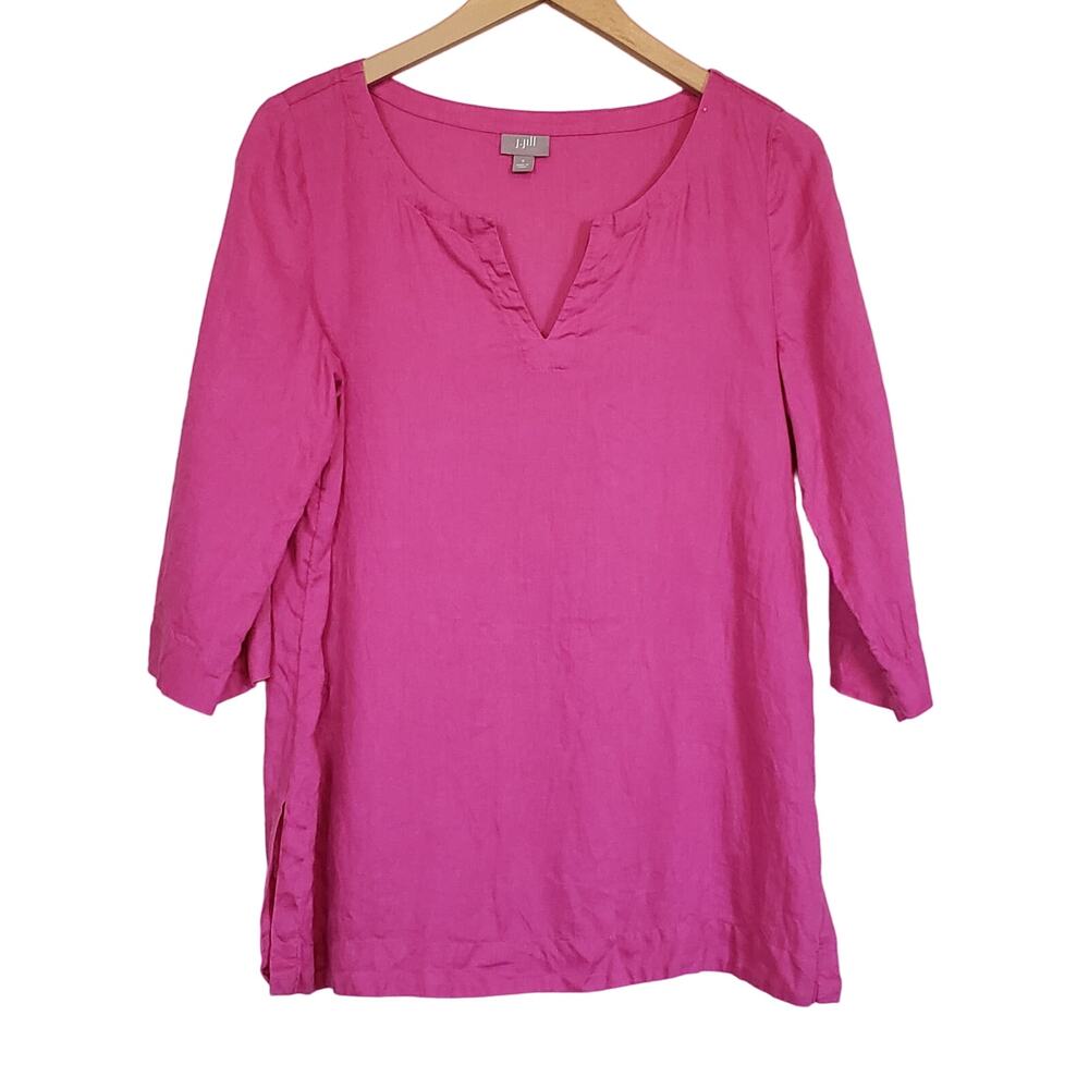 J‎ Jill Pink 100% Linen 3/4 Sleeves Tunic Top Women's Small Coastal Casual